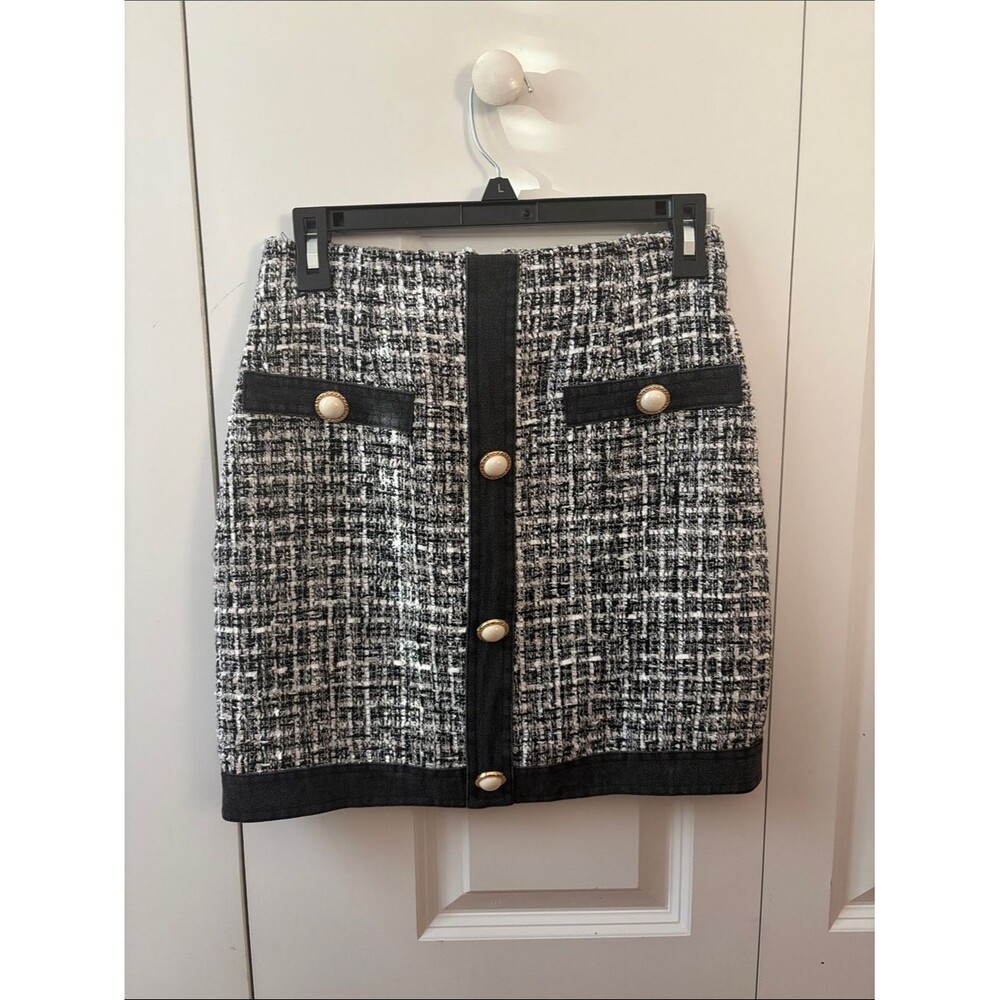 Guess Black and White Tweed Button-Front Pencil Skirt Size XS New with Tags